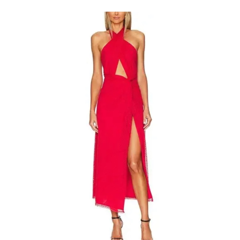AFRM Vibrant Red Asymmetrical Halter Dress